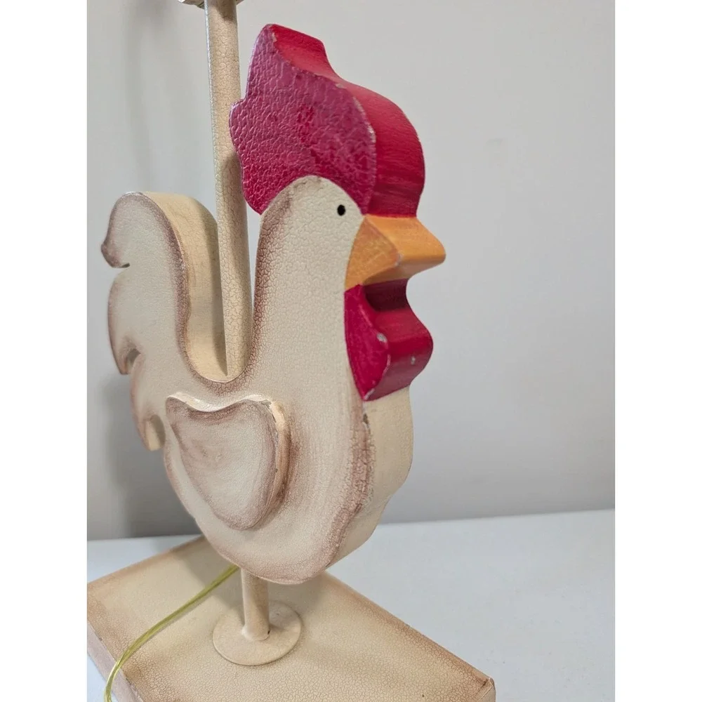 Vintage Country Rooster Wood Table Lamp Crackle Finish Farmhouse Decor